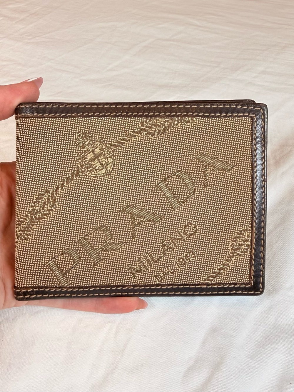 Prada Brown Canvas Card Holder with Dark Leather Trim